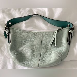 VINTAGE 2005 Coach Handbag 3225 Mini Hobo Tassel Pond Blue Pebbled Leather